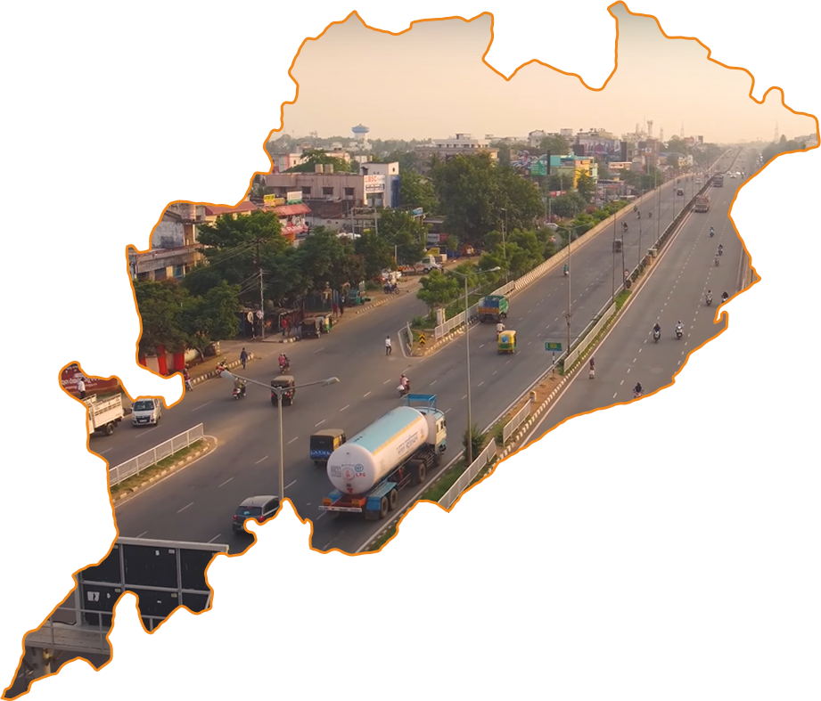 An image of bhubaneswar enclosed in odisha outline