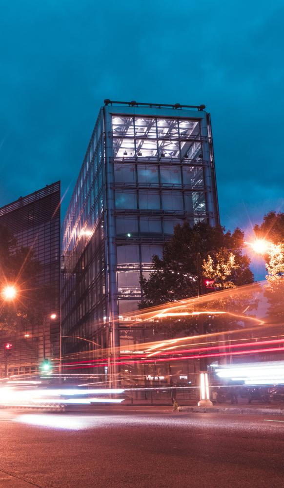 An image of a contact center building running 24x7 providing call center services