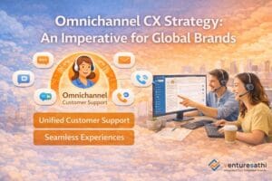 Omnichannel CX strategy blog banner showing unified customer support across digital channels.