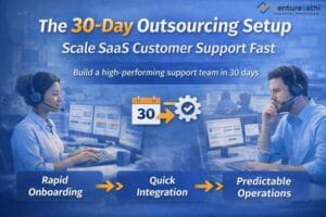 30-day outsourcing setup blog banner for scaling SaaS customer support fast.