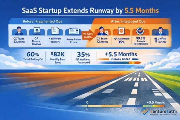 Infographic showing how integrated ops extend startup runway for a SaaS company.