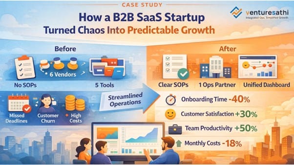 Infographic showing common startup operational challenges and their business impact. 
