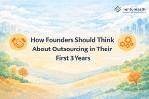 Banner illustration showing how founders should think about outsourcing in their first 3 years.
