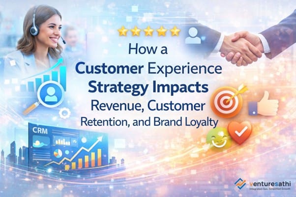 Illustration showing how customer experience strategy boosts revenue, retention, and brand loyalty.