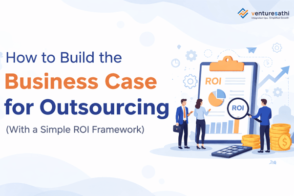 Outsourcing ROI framework blog banner on business case for outsourcing.