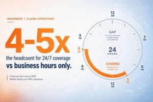 FNOL insurance operations at mid-market P&C carriers in 2026, showing why 24/7 in-house claims intake is economically impossible for carriers below the top ten